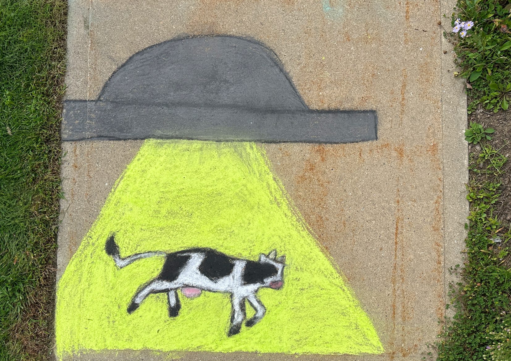 Youth category winning artwork: a flying saucer beaming up a black-and-white cow